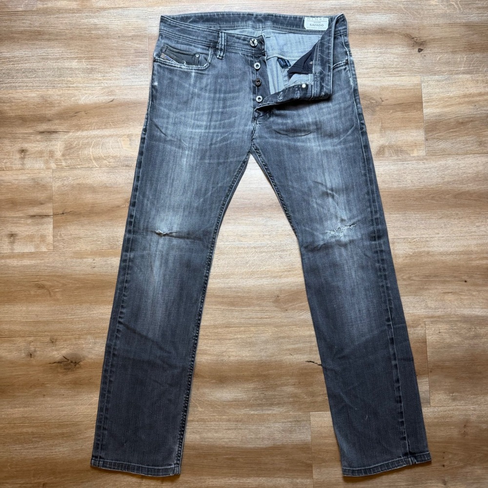 Diesel Safado Jeans Men 31x30 Grey Slim Straight Stretch Denim Distressed 008D4